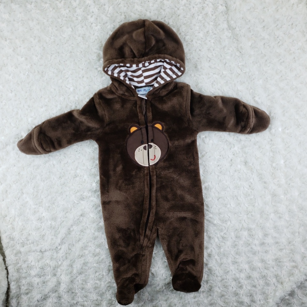🌞 Weeplay Dark Brown Bear Zipper w/striped hoodie